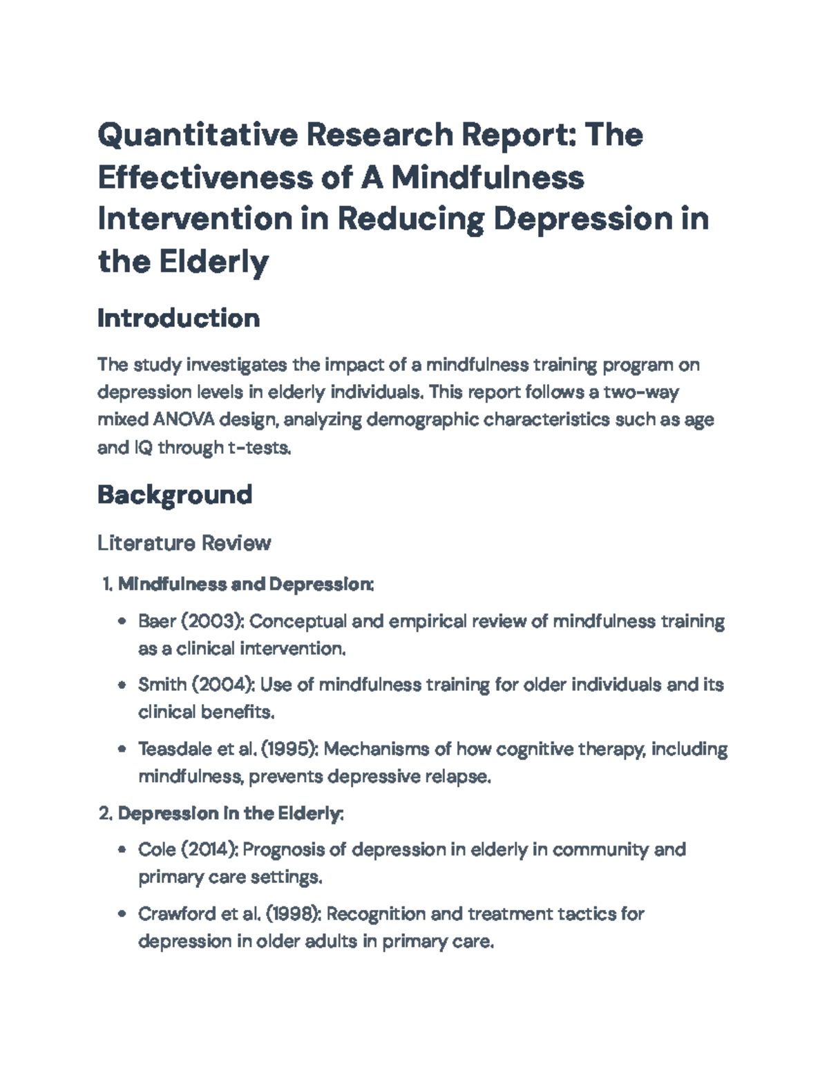 Mindfulness Intervention for Elderly Depression Reduction: Research ...