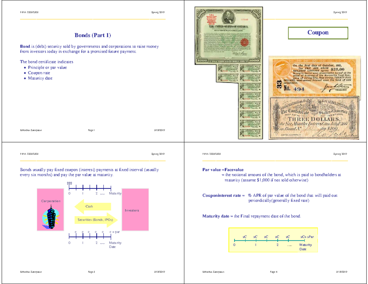 FINA 2203/2303 Chapter 6 Bonds Part 1 Study Notes Spring 2019 - Studocu