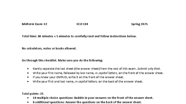 Midterm Exam Practice Materials ECO 100 Spring 2025 - Studocu