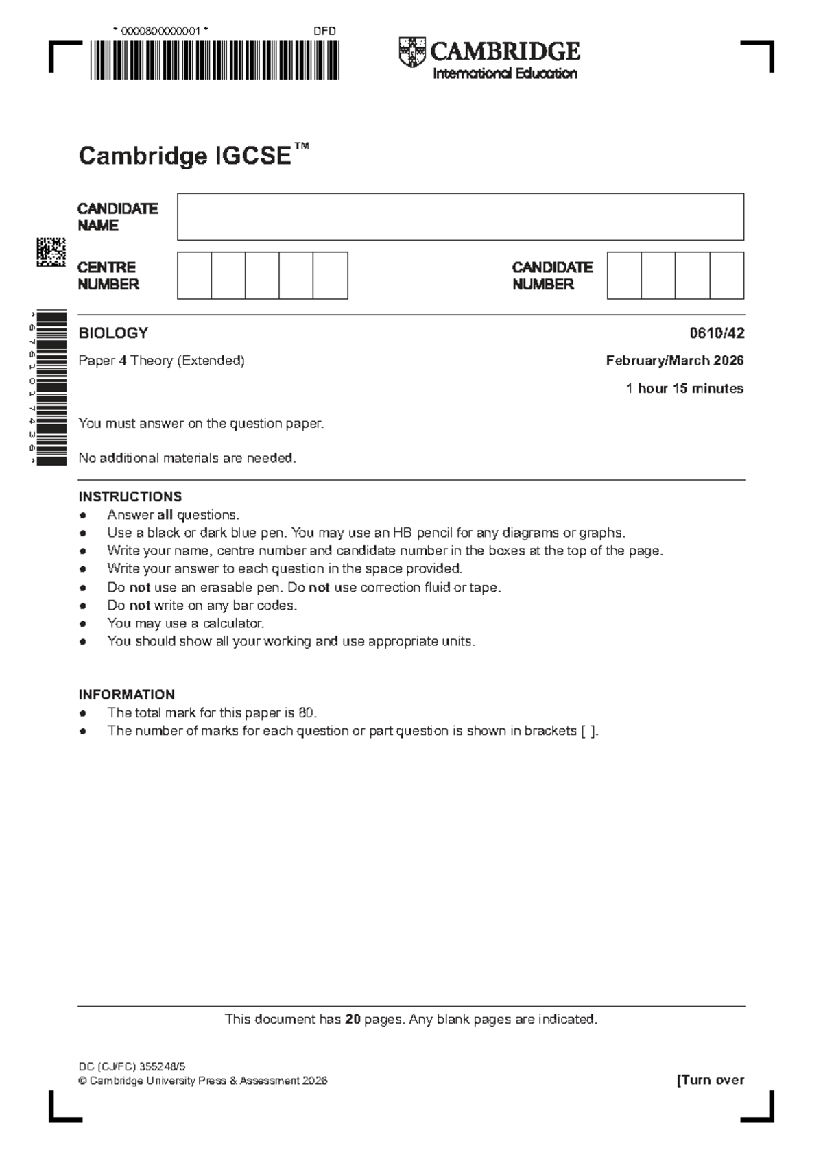 0610 Biology Paper 4 Theory (Extended) March 2026 Exam Questions - Studocu