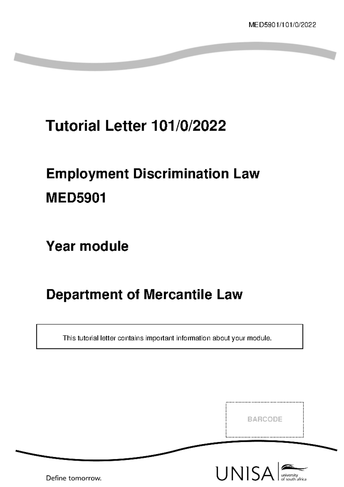 MED5901 2022 Tutorial on Employment Discrimination Law - Studocu