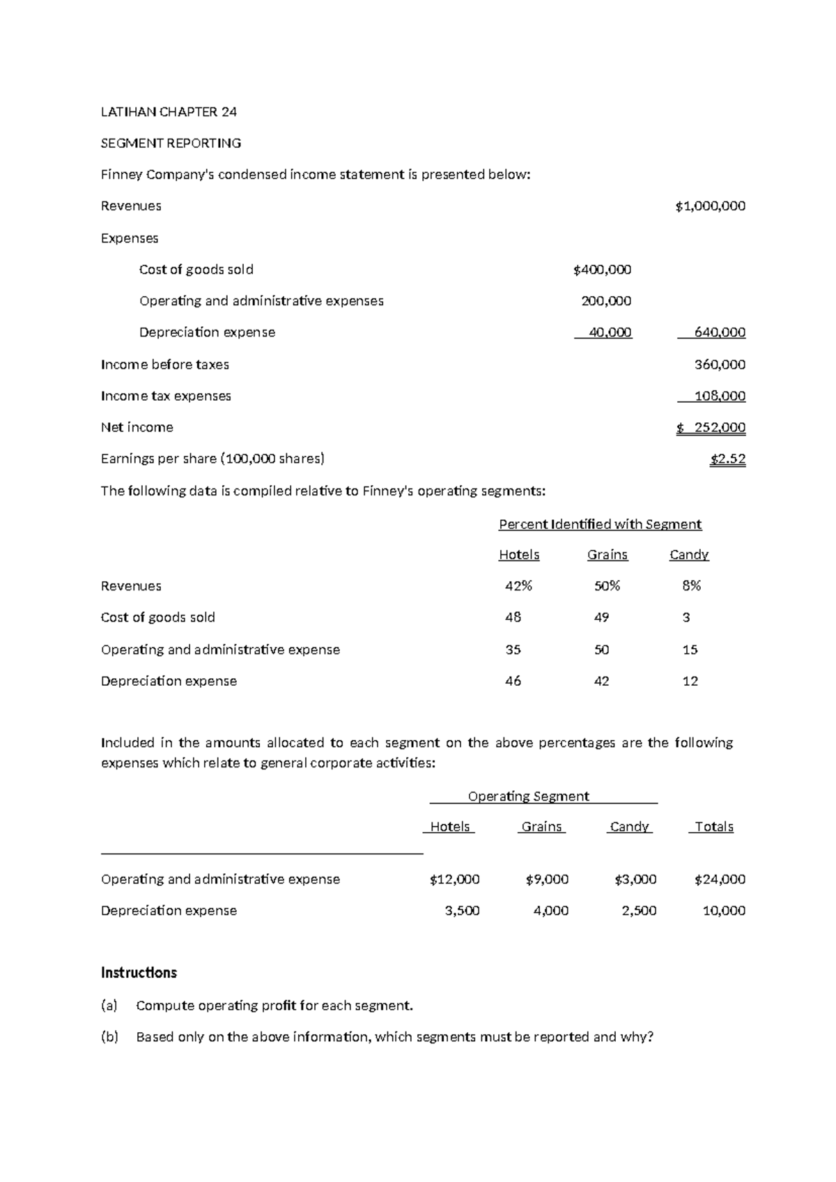 Latihan Chapter 24 - Segment Reporting in Cost Accounting - Studocu