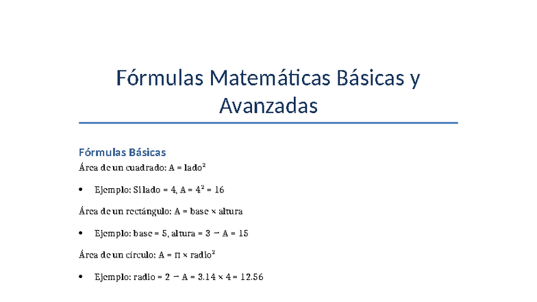 Formulas matematicas - practixas - Fórmulas Matemáticas Básicas y ...