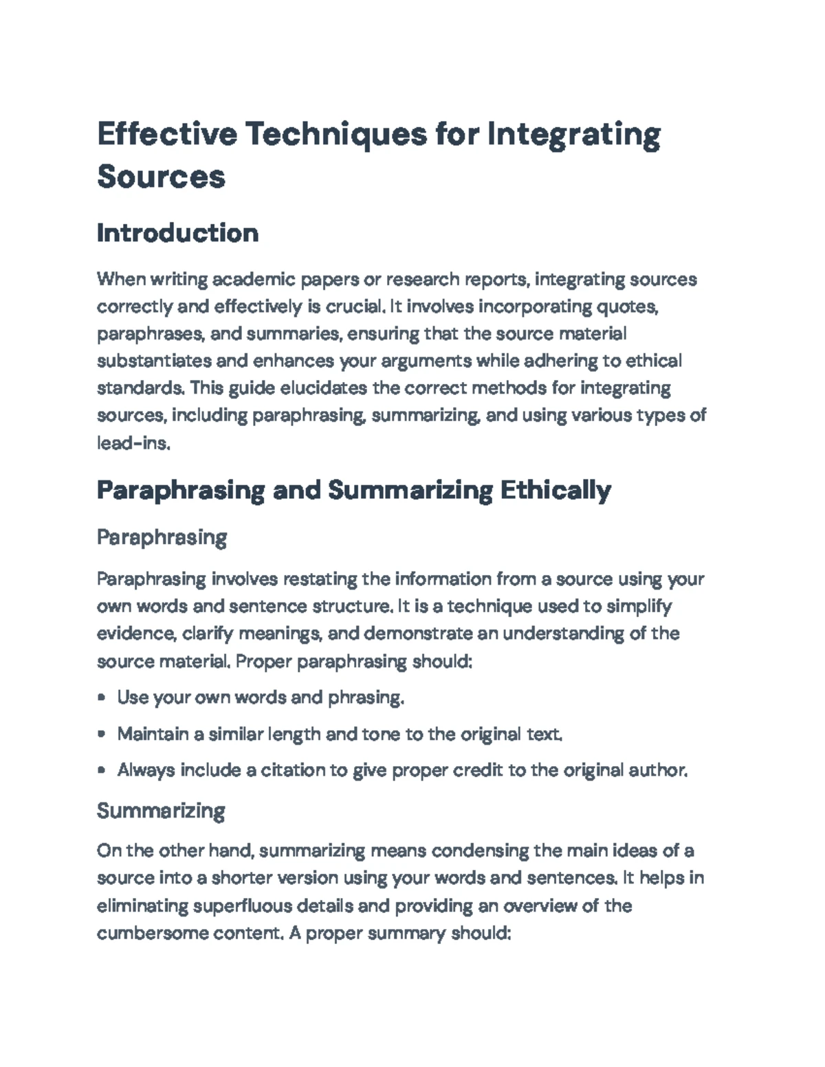Ethical Paraphrasing & Citation Techniques: Integrating Sources - Studocu