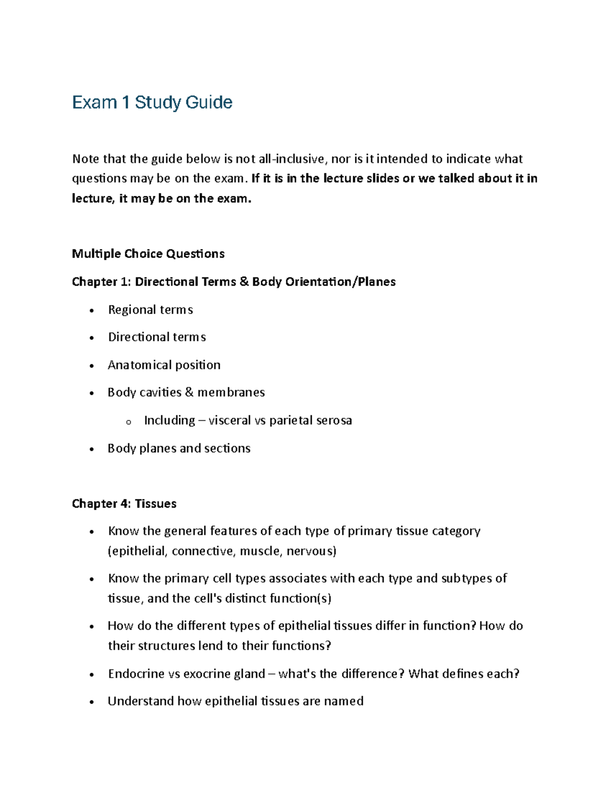 Exam 1 Study Guide for Anatomy & Physiology (A&P 101) - Studocu