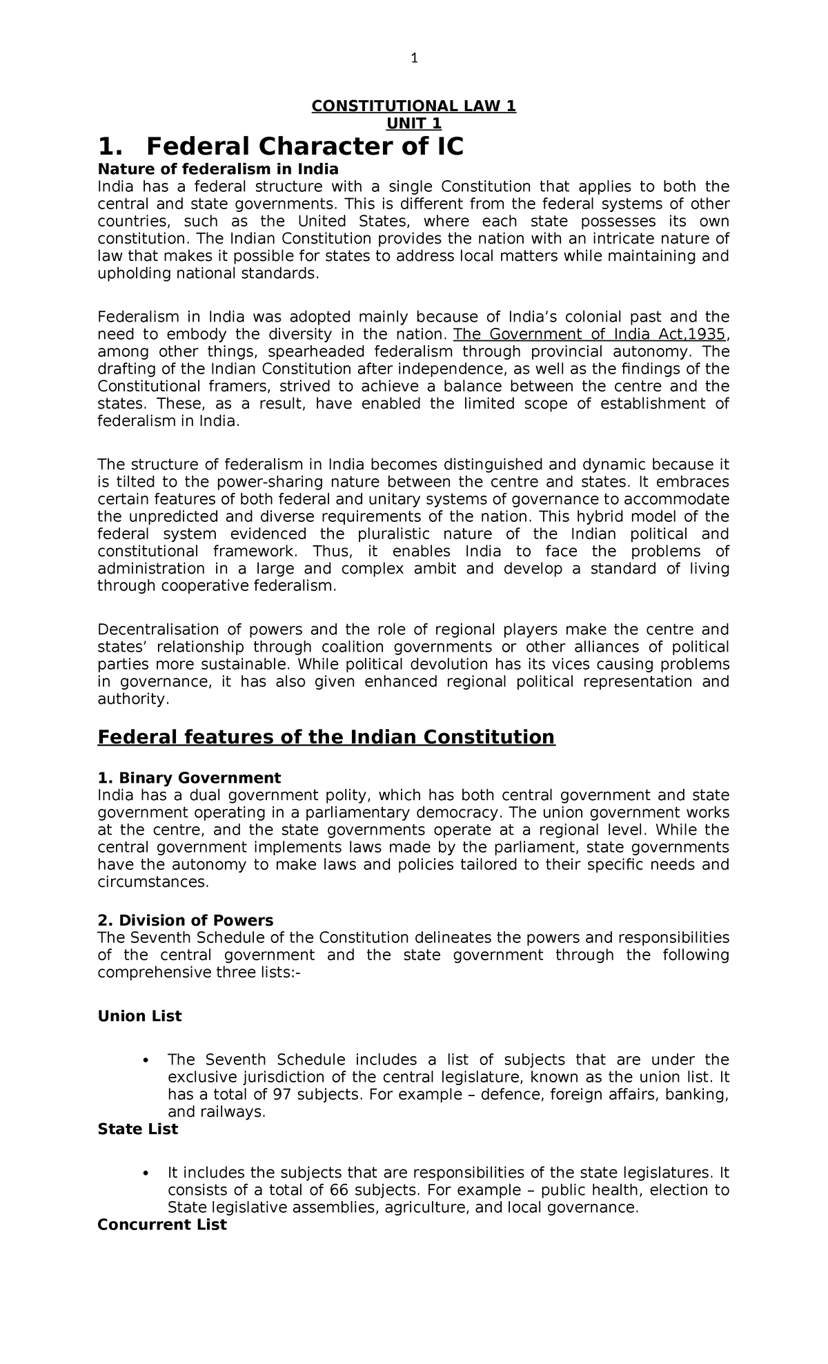 UNIT 1 - constitutional law 1 notes unit 1 - CONSTITUTIONAL LAW 1 UNIT ...