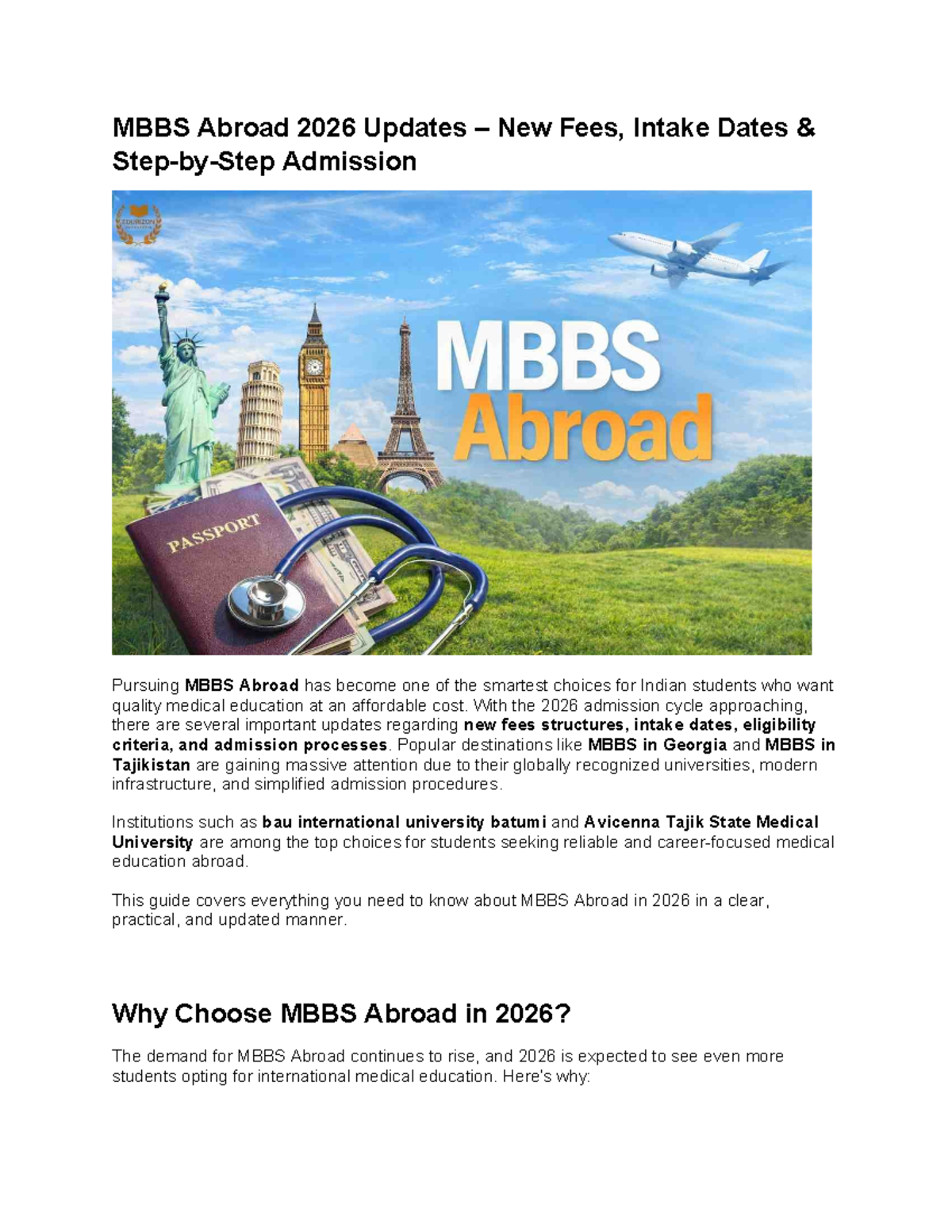 MBBS Abroad 2026: Fees, Intake Dates & Admission Guide - Studocu