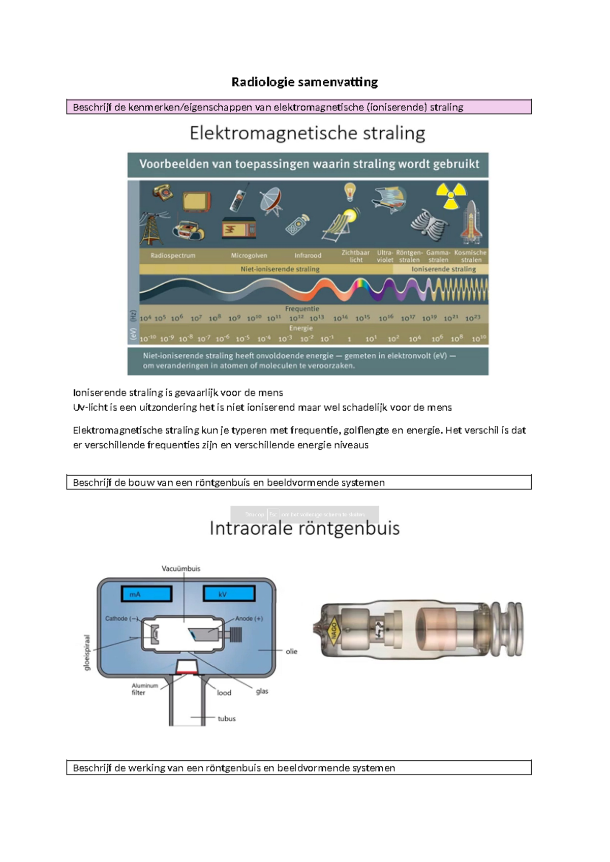 Radiologie Samenvatting: Kenmerken van Ioniserende Straling en ...