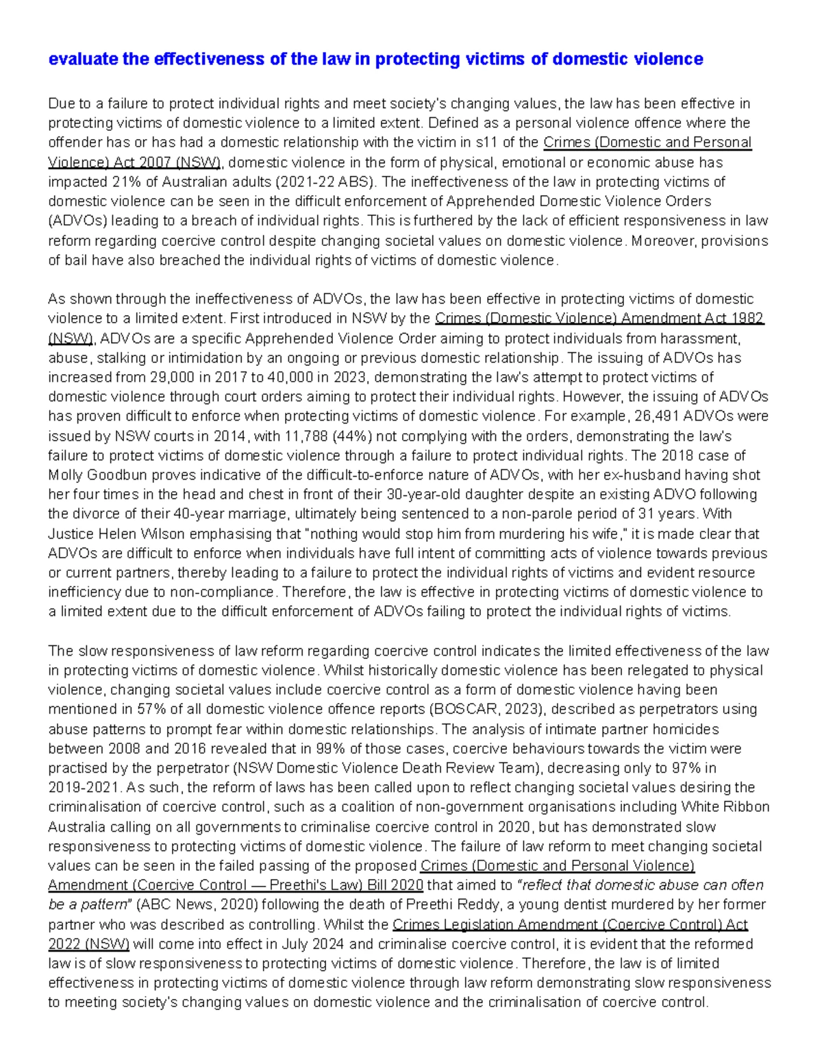Y12 Essay: Evaluating Law Effectiveness in Domestic Violence Protection ...