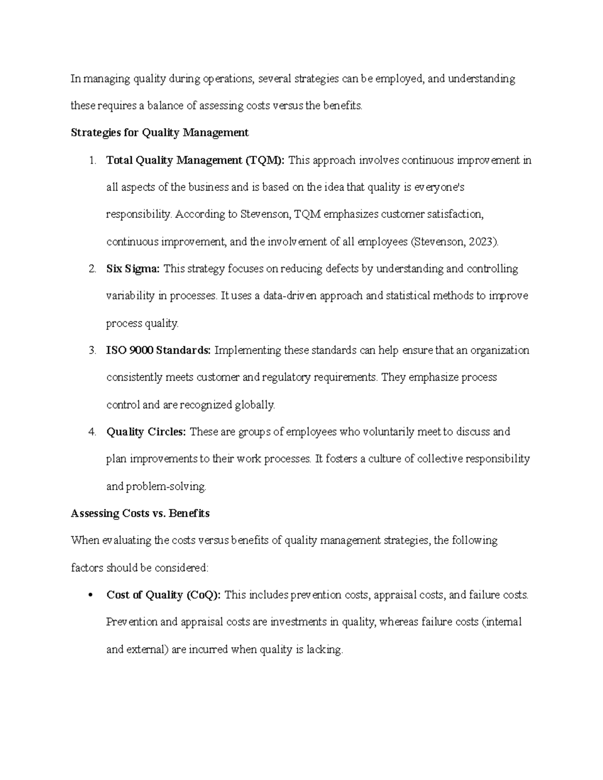 In managing quality during operations - Strategies for Quality ...