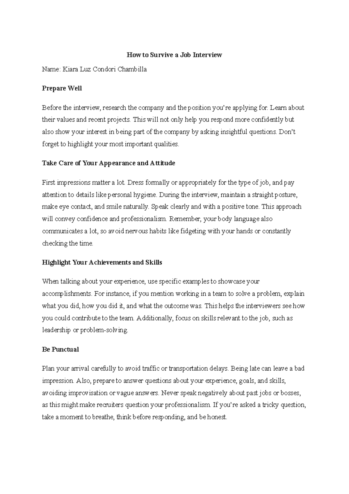 How to survive - descripción - How to Survive a Job Interview Name ...