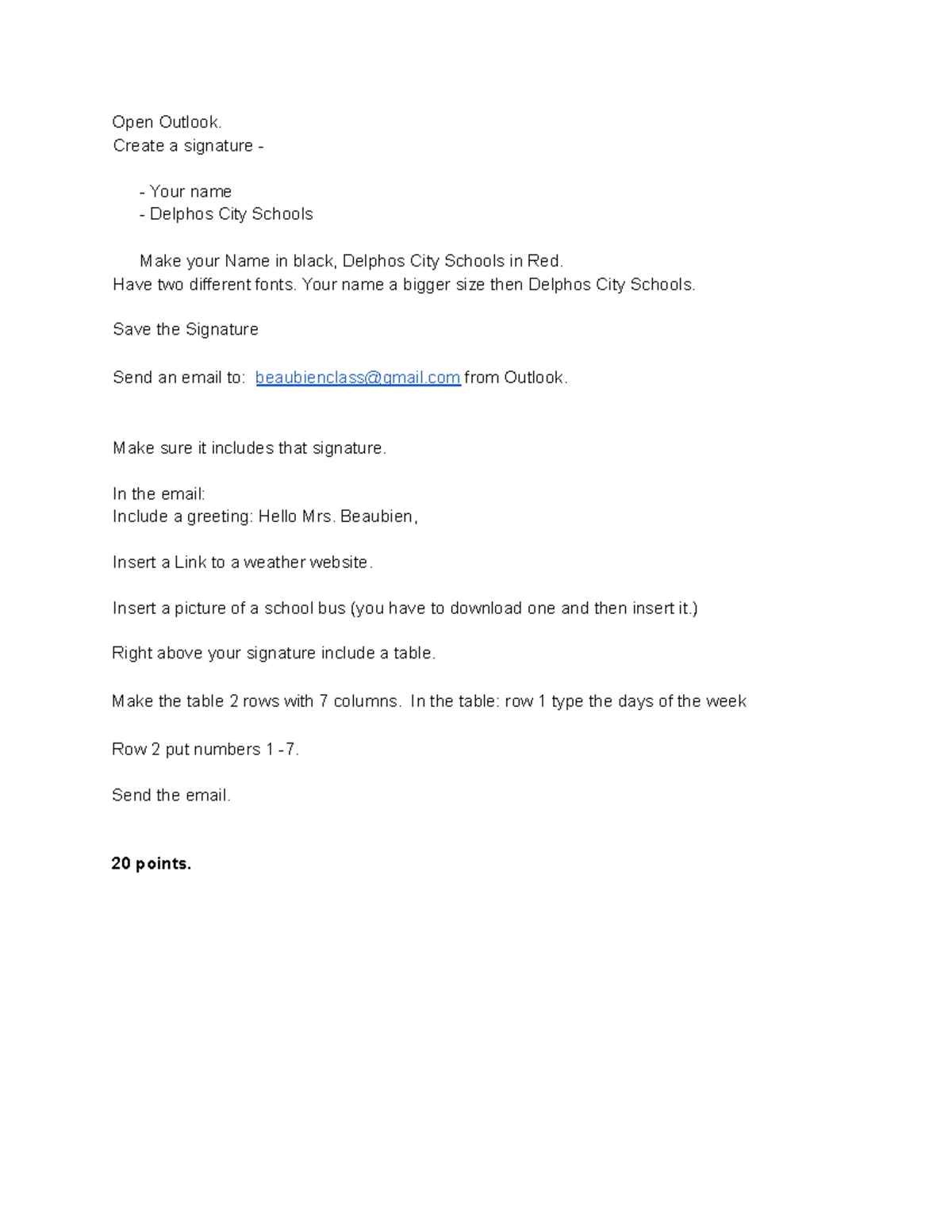 OUTLOOK Assignment 1: Creating Signatures & Email Composition Guide ...