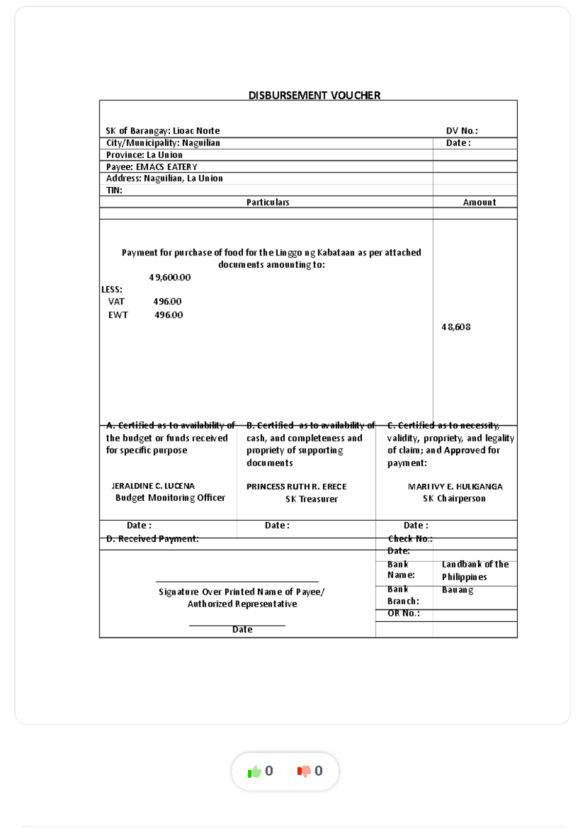 Dv-disbursement-voucher compress - DISBURSEMENT VOUCHER SK of Barangay ...