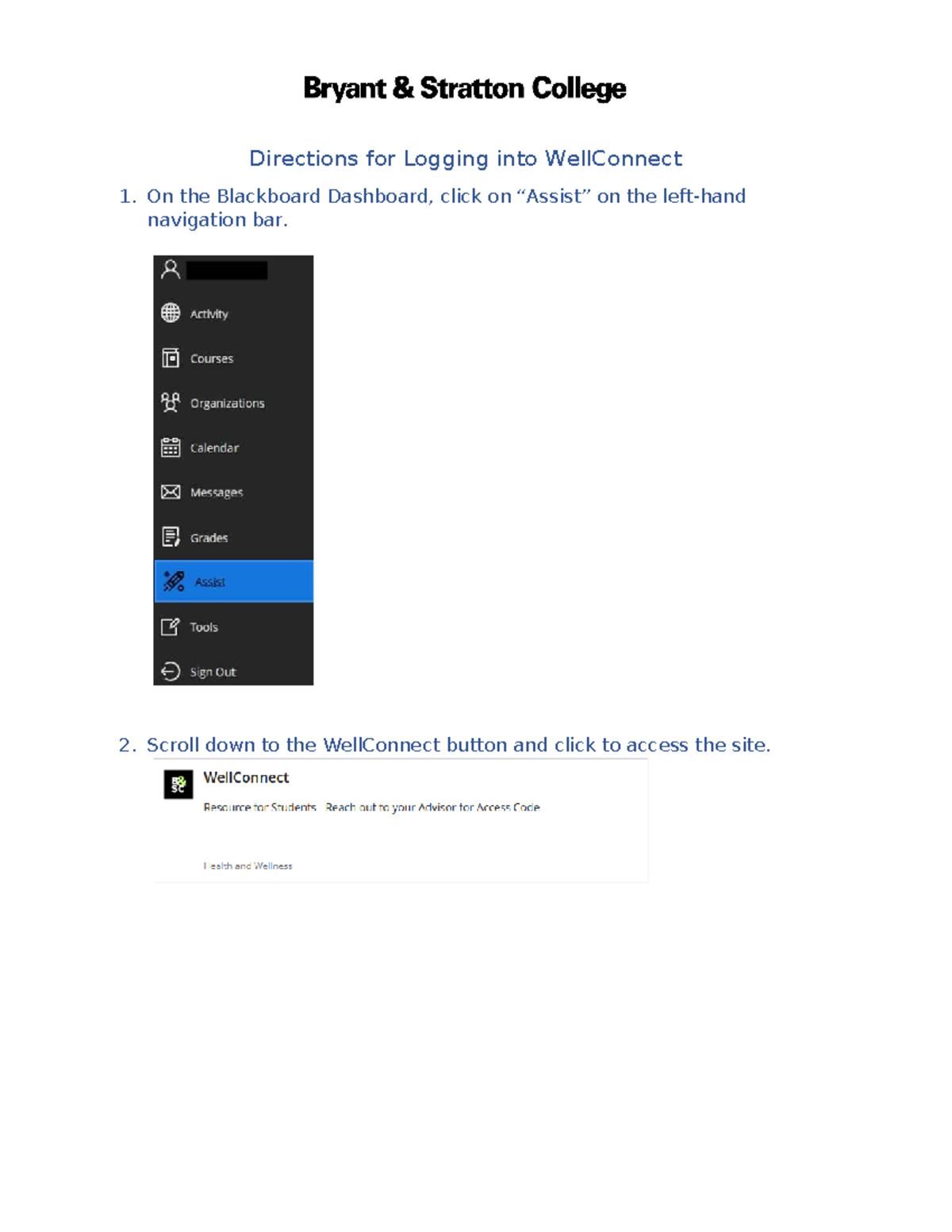 Ultra Directions for Logging into Well Connect - COMM104 - Directions ...