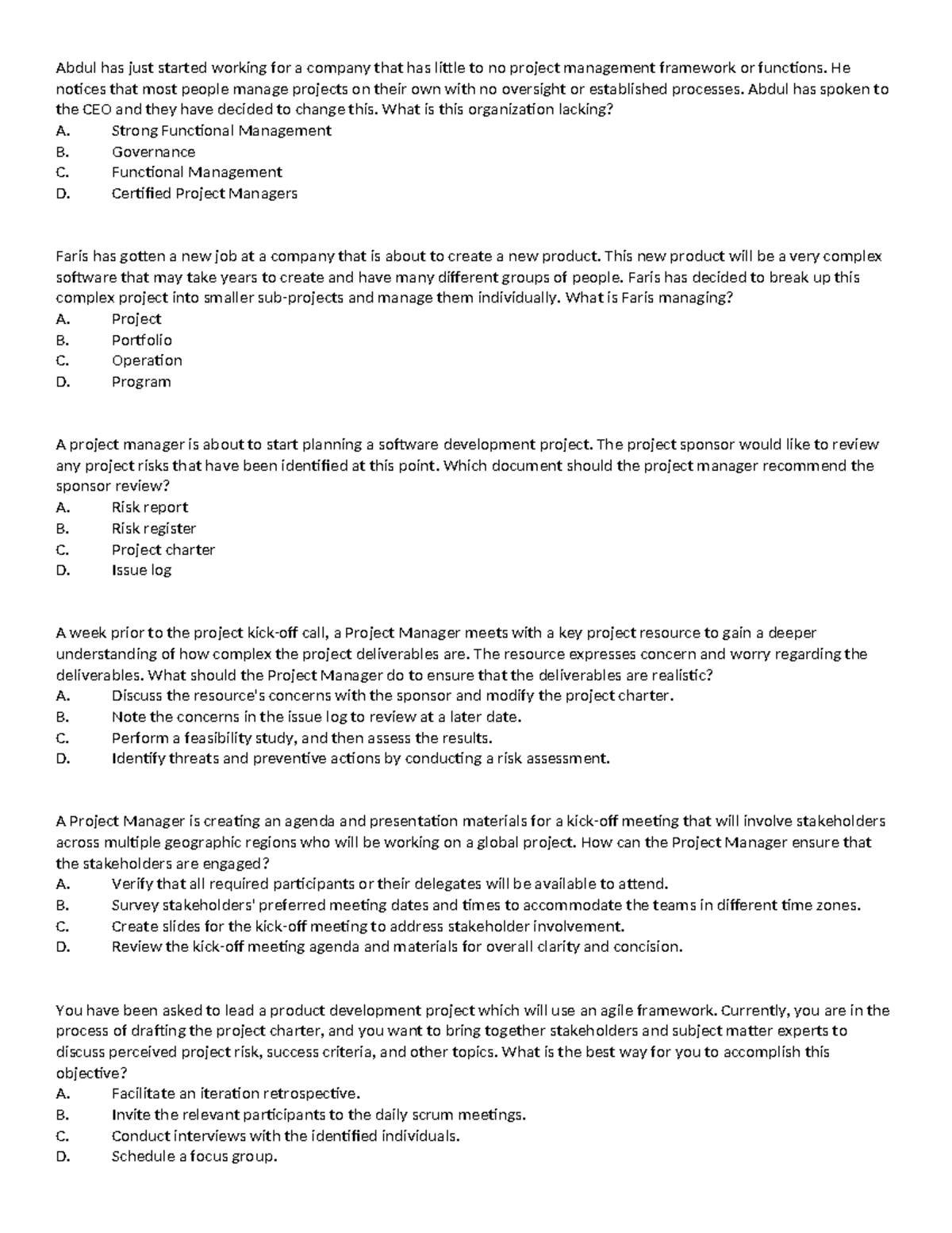 Project Management MCQs - Sample Test for 2026 - Studocu