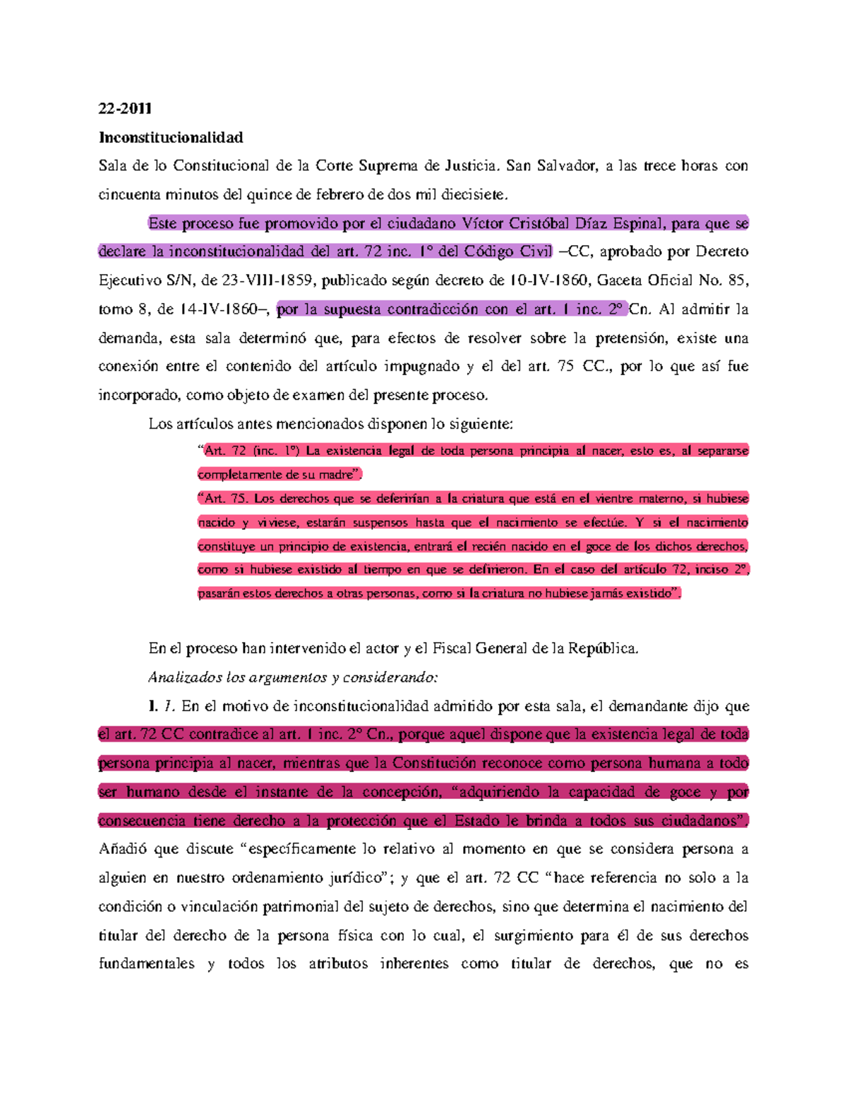 INC. ART 72 Codigo Civil Nasciturus - 22- Inconstitucionalidad Sala de ...