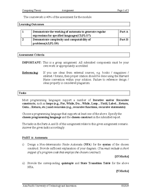 Compt Assignment Question - Computing Theory Assignment Page 1 of 2 The ...