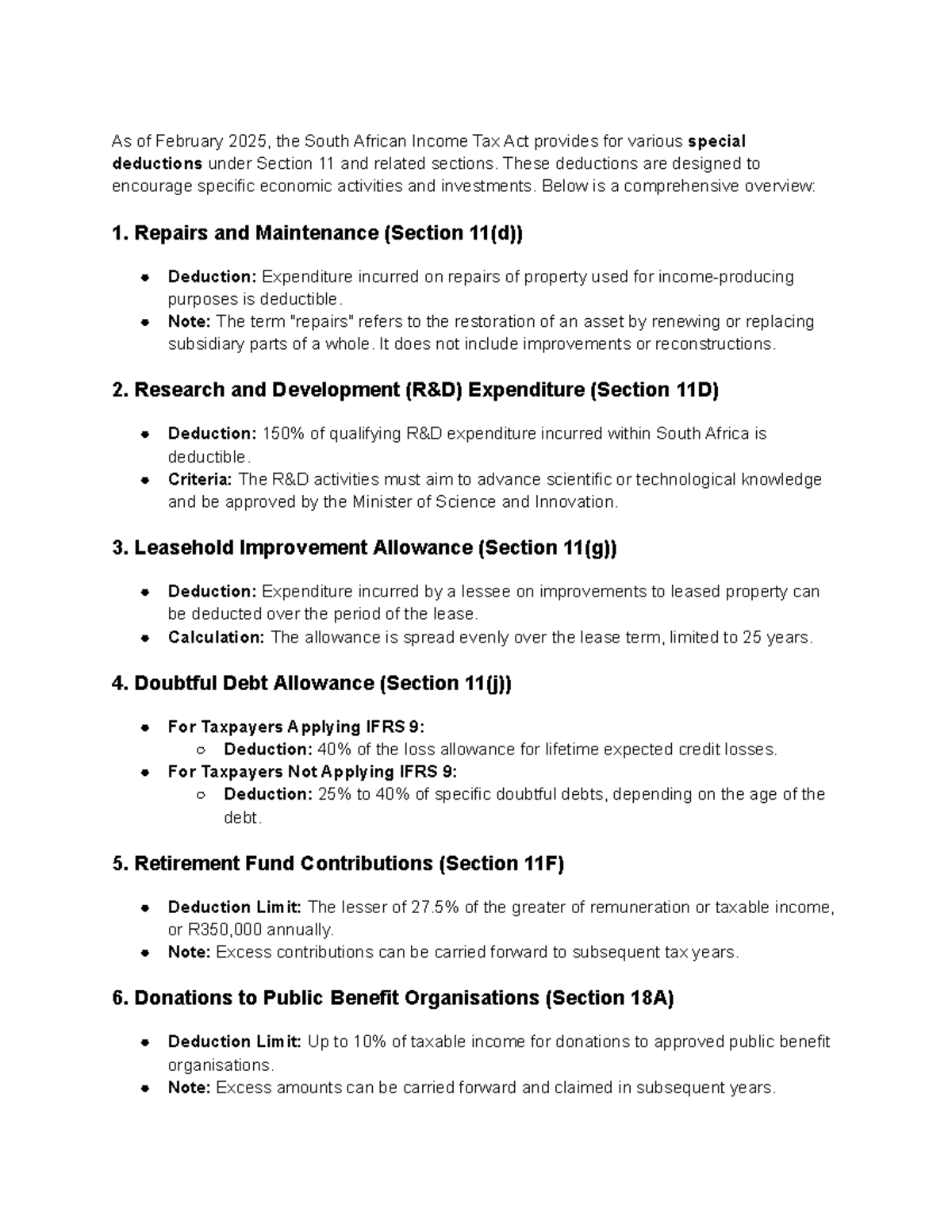 Section 11 Special Deductions Overview - South African Income Tax Act ...