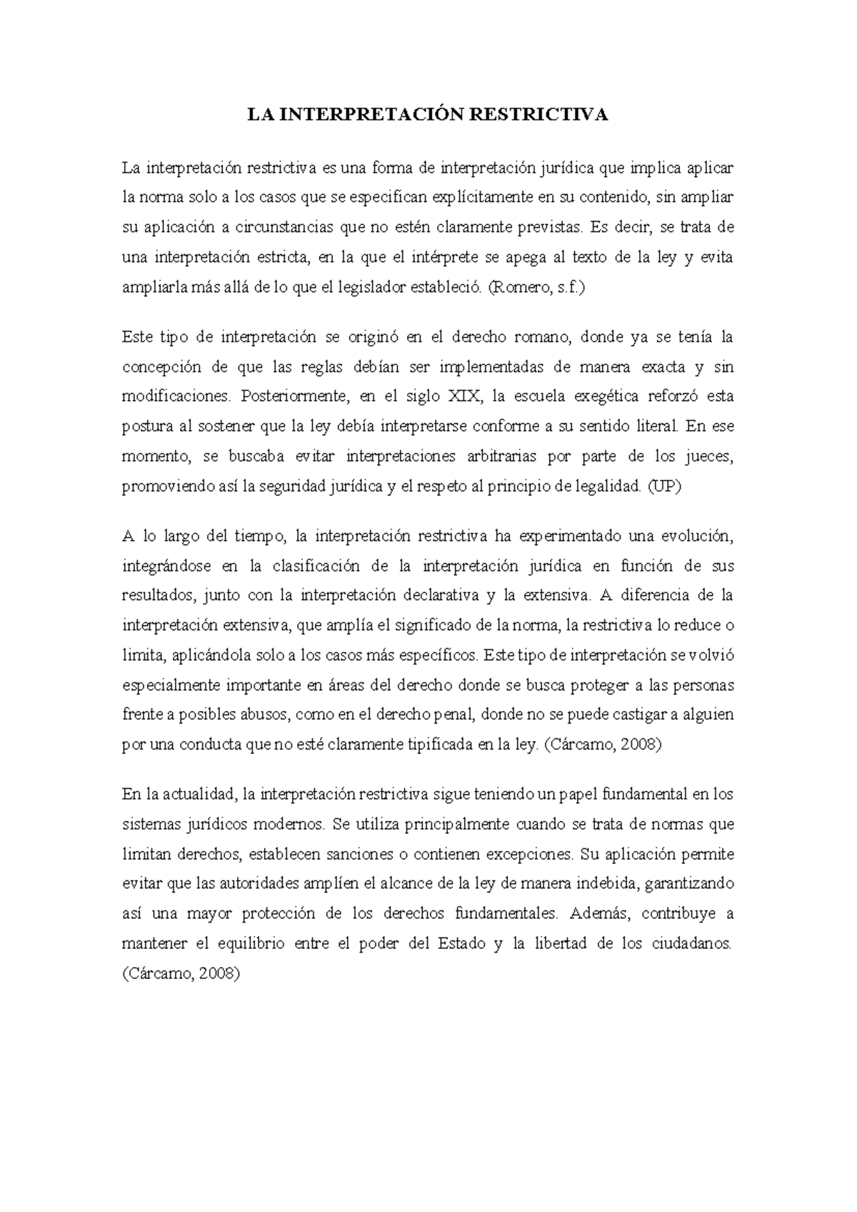 LA INTERPRETACIÓN RESTRICTIVA EN EL DERECHO: ANÁLISIS Y EVOLUCIÓN - Studocu