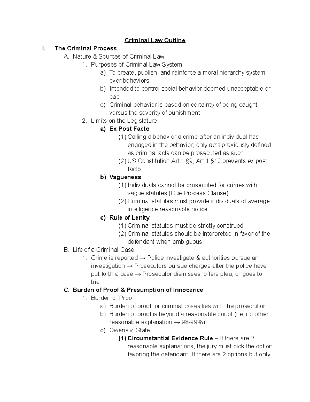 Criminal Law Outline: Key Concepts and Processes (CRIM 101) - Studocu