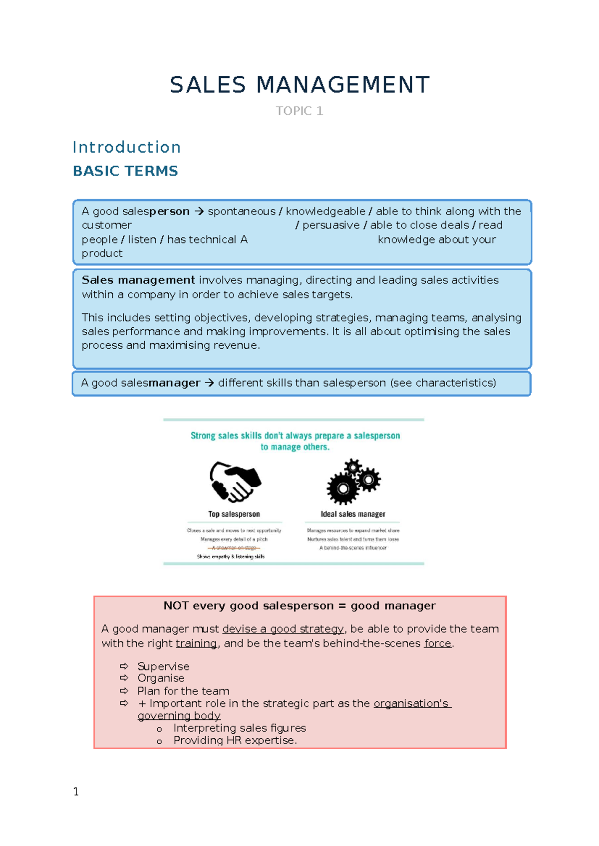 SM Topic 1 - Sales Management Strategies and Key Characteristics - Studocu