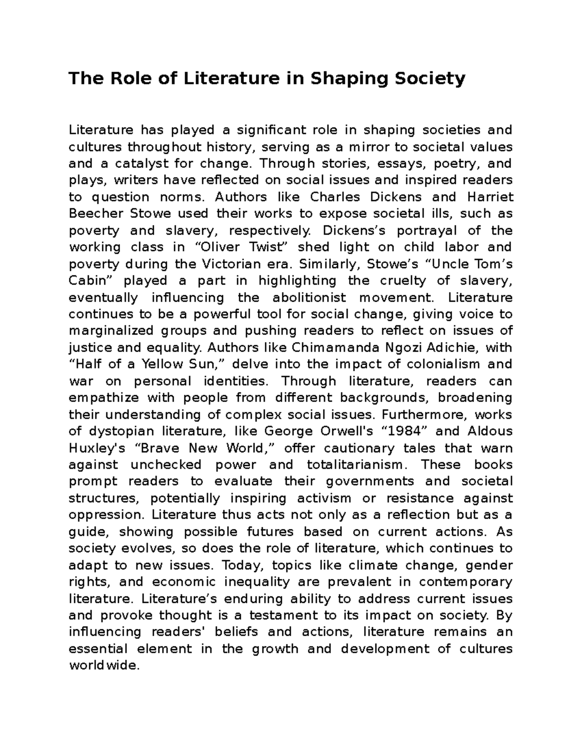 1 The Role of Literature in Shaping Society - The Role of Literature in ...