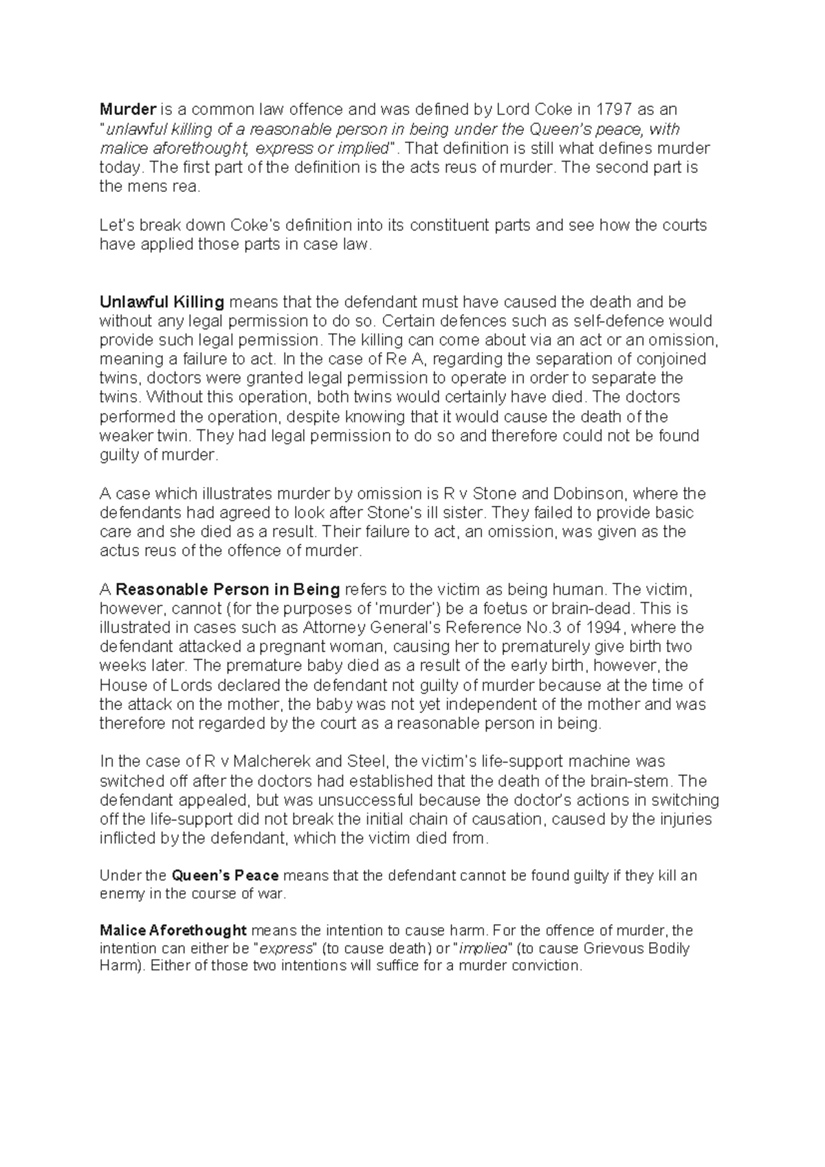 L03 Murder Report Writing: Analyzing Actus Reus and Mens Rea - Studocu