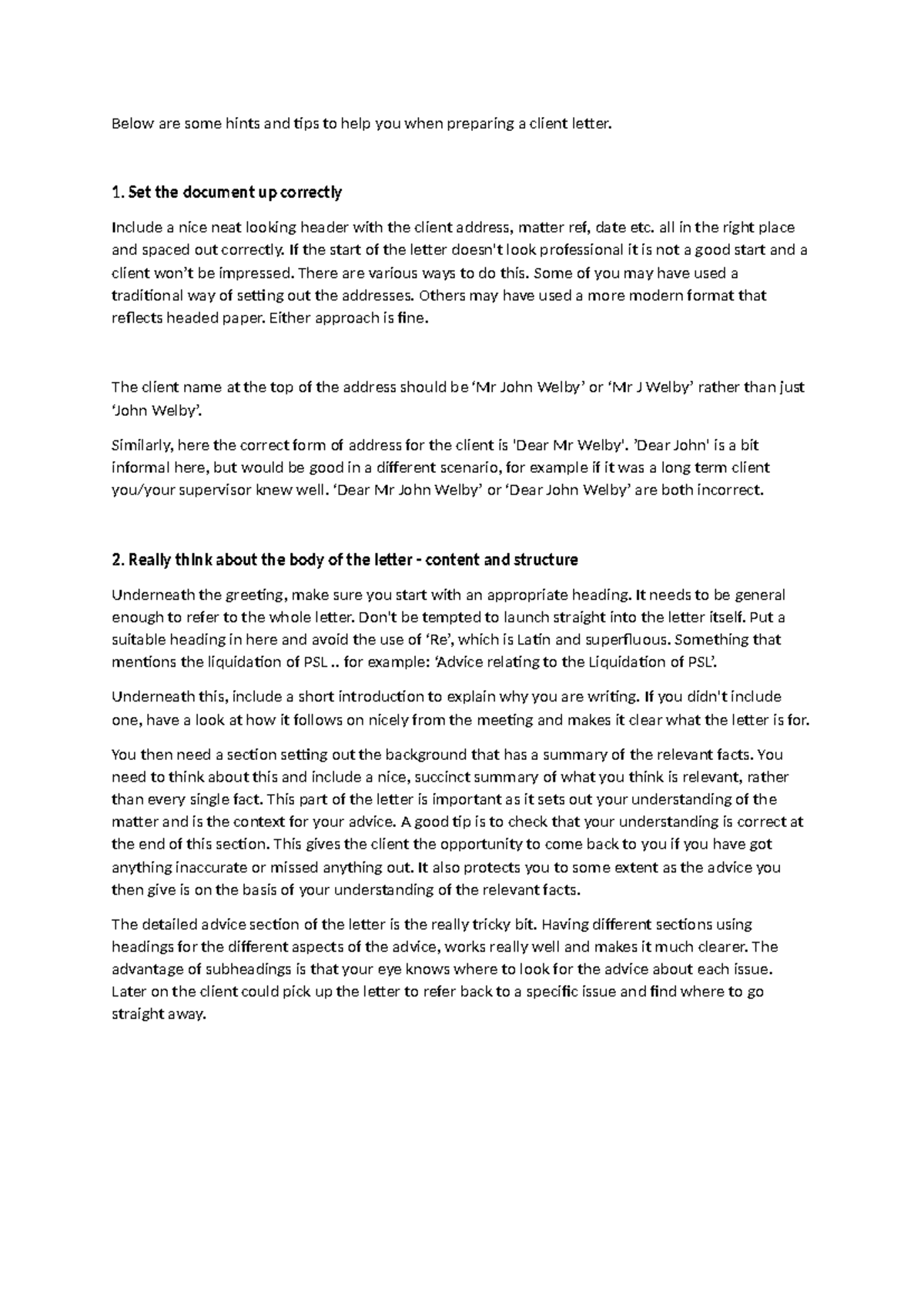 Tips for Client Letter Preparation - Legal Writing Assessment - Studocu