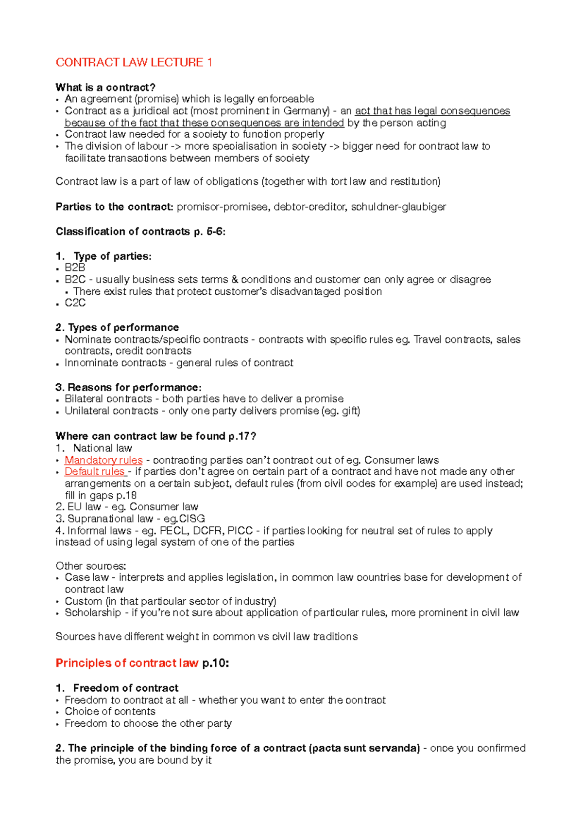 Obligations and Contract Law I: Lecture Notes Overview - Studeersnel