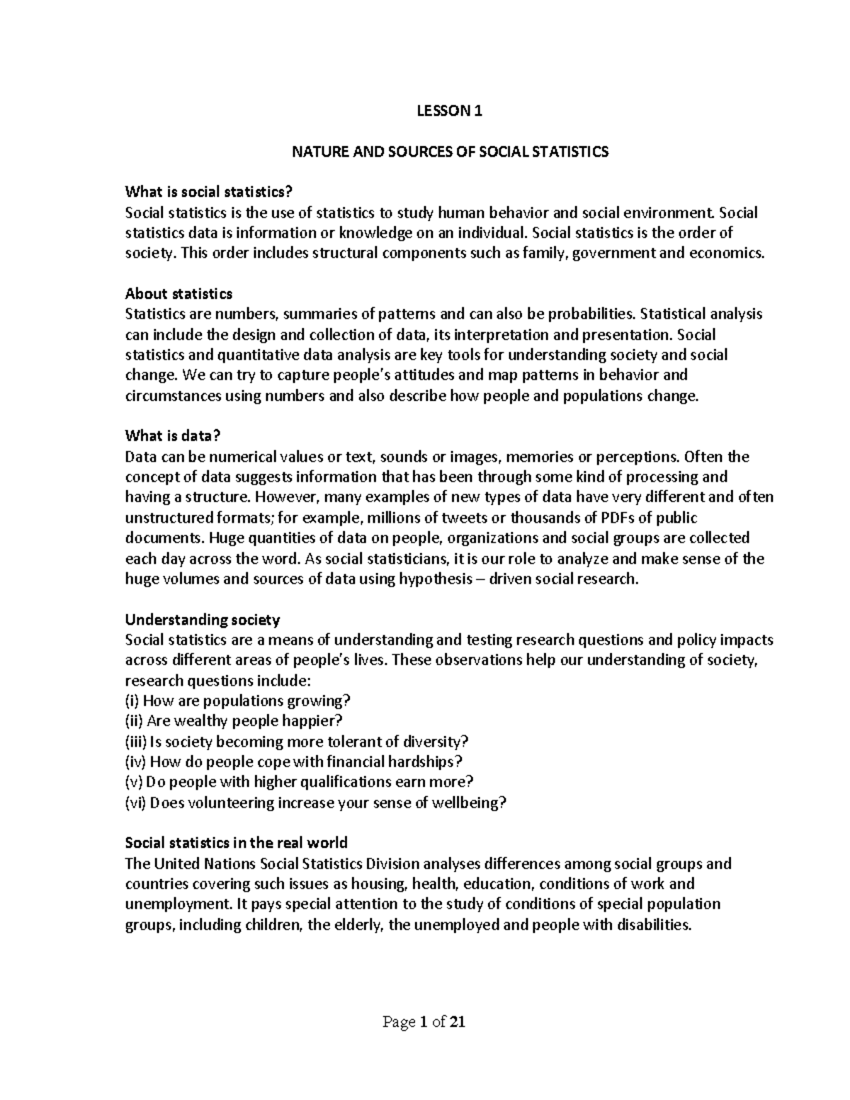 SST100 Lessons 1-3: Understanding Social Statistics and Their Sources ...