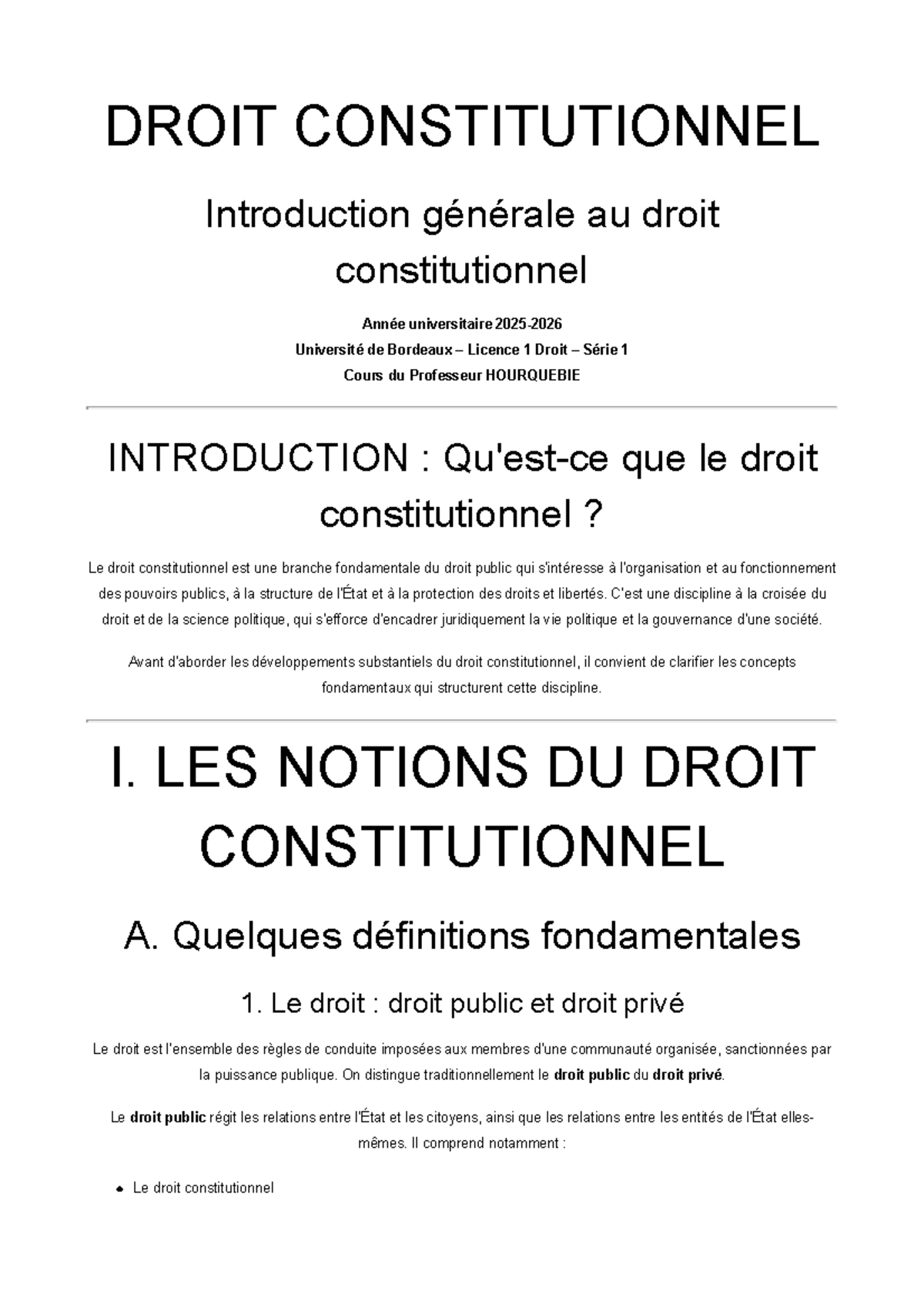 Cours de Droit Constitutionnel L1 - Introduction et Concepts ...