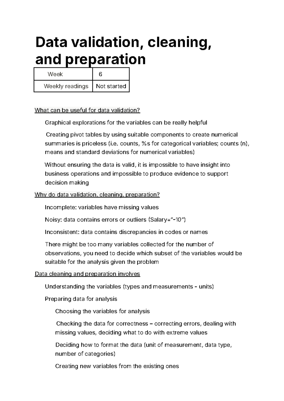 Data Validation, Cleaning, and Preparation: Week 6 Readings Insights ...