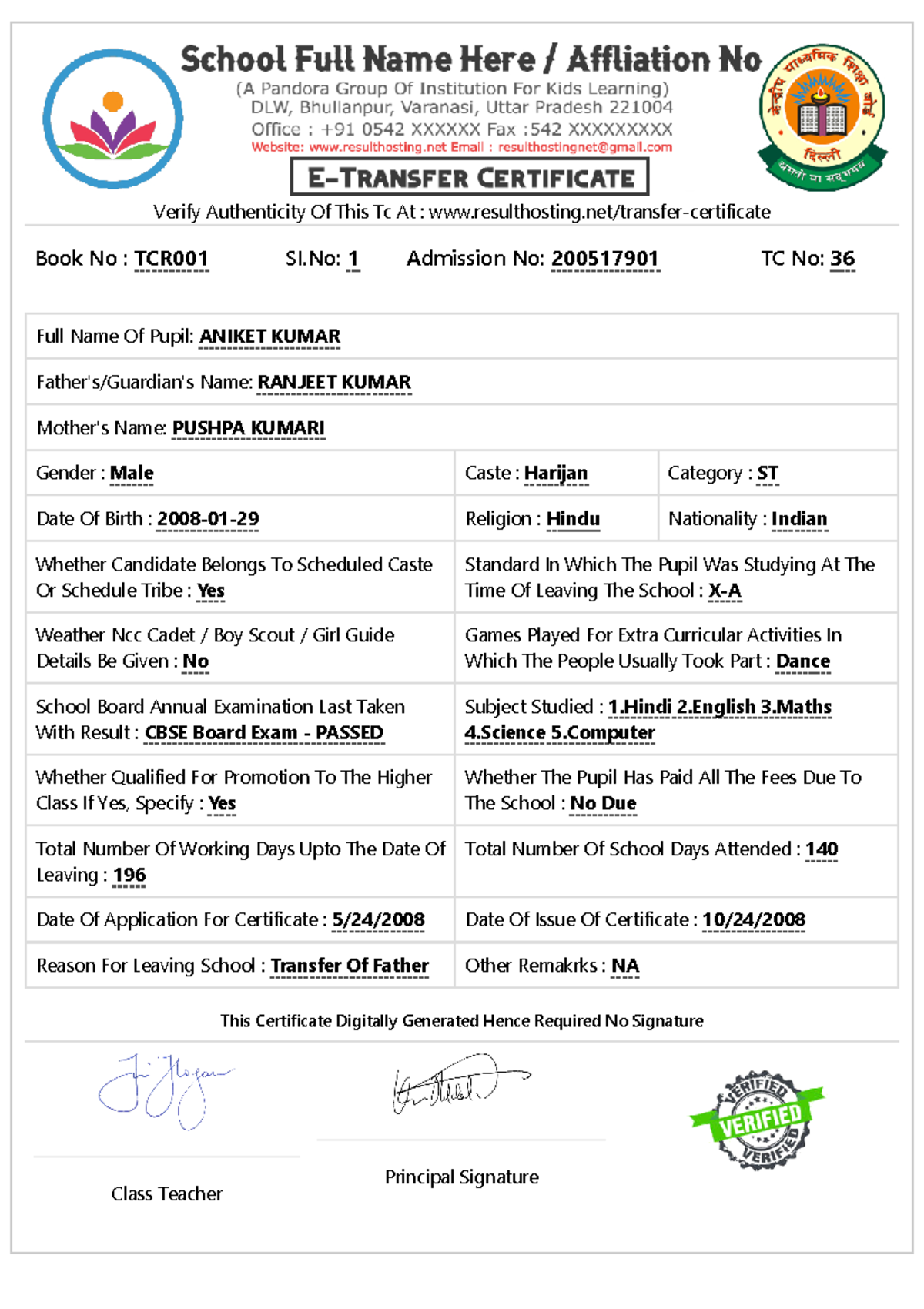 Online transfer certificate - Verify Authenticity Of This Tc At ...