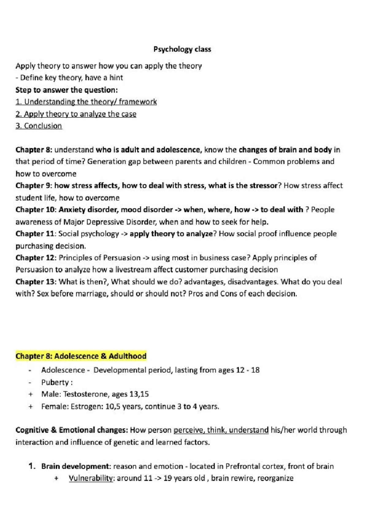 PSY 101 Midterm Notes: Understanding Adult Development & Stress ...