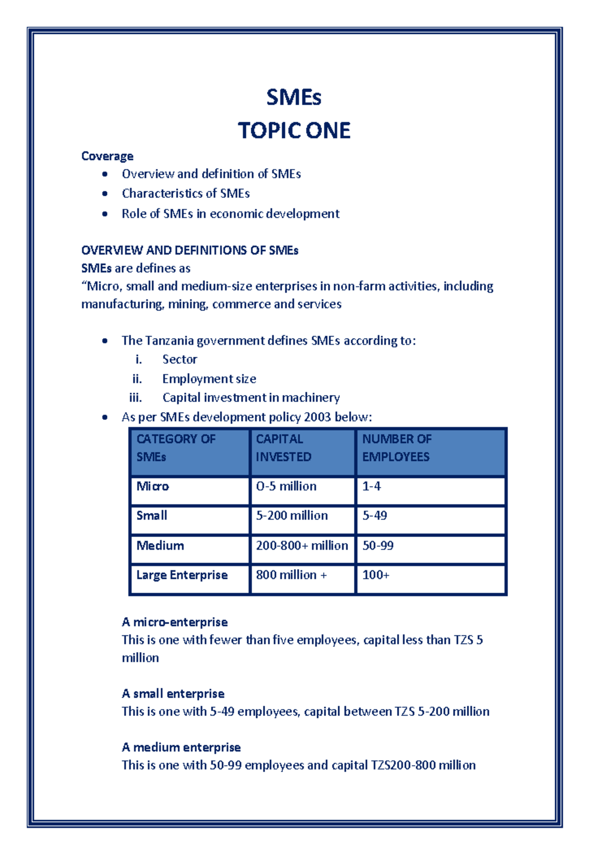 2021 Final SME - Comprehensive Lecture Notes on SMEs and Regulations ...