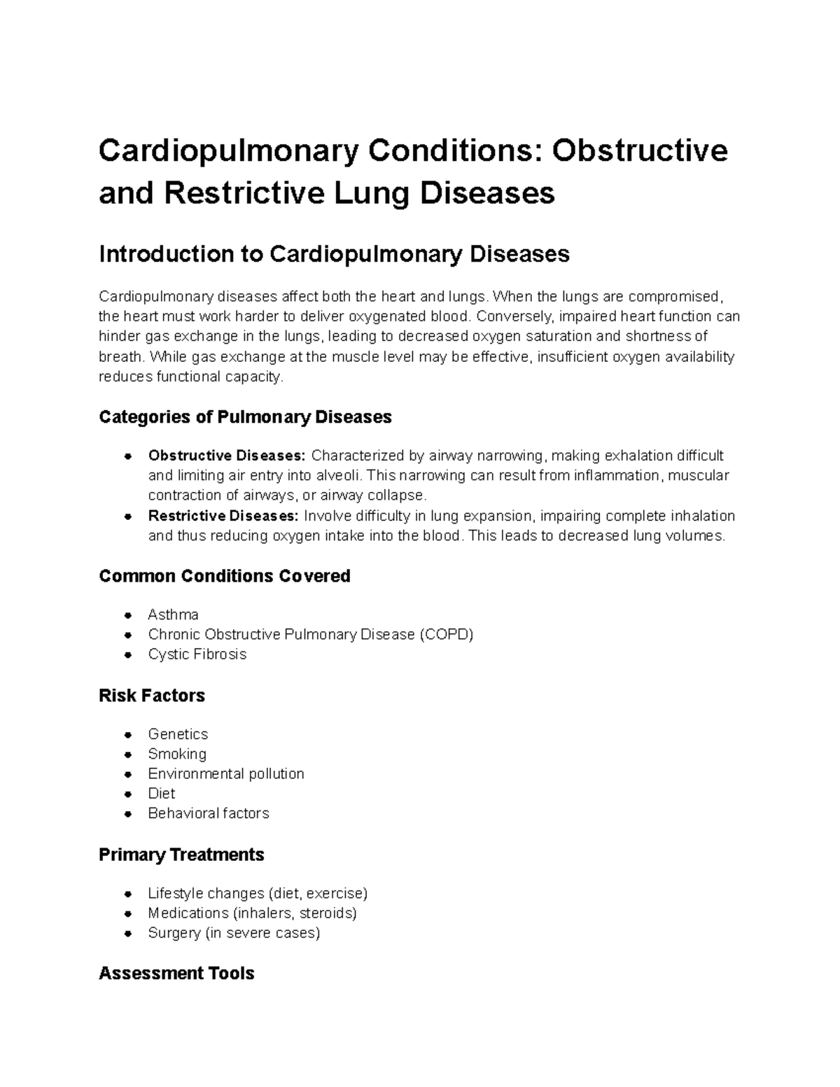 Complex EX. Management of Cardiopulmonary Conditions: Obstructive ...