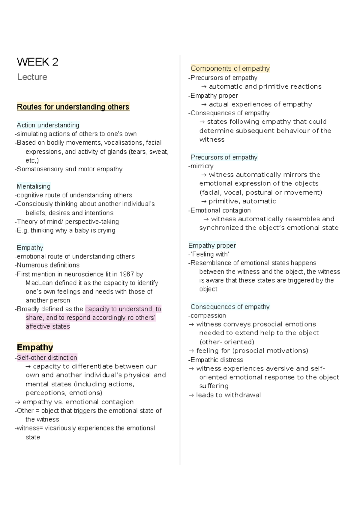 Emotion and Cognition Lecture 2 Notes: Understanding Empathy and Action ...