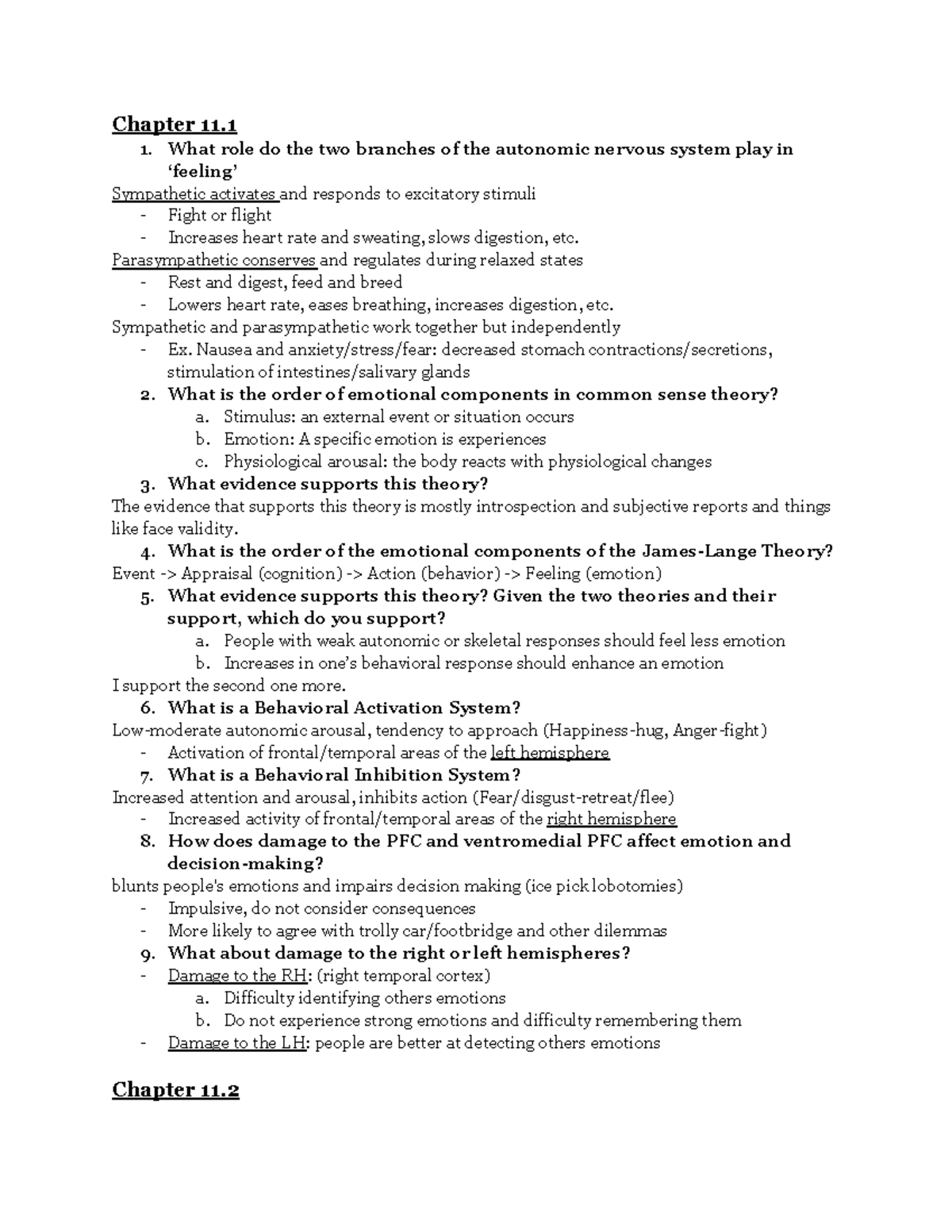 Exam 4 Study Guide: Autonomic Nervous System & Emotional Theories - Studocu