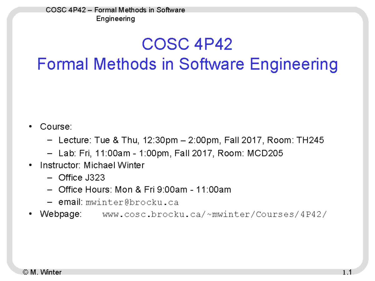 Week1 - Week 1 - Formal Methods in Software Engineering - Engineering ...