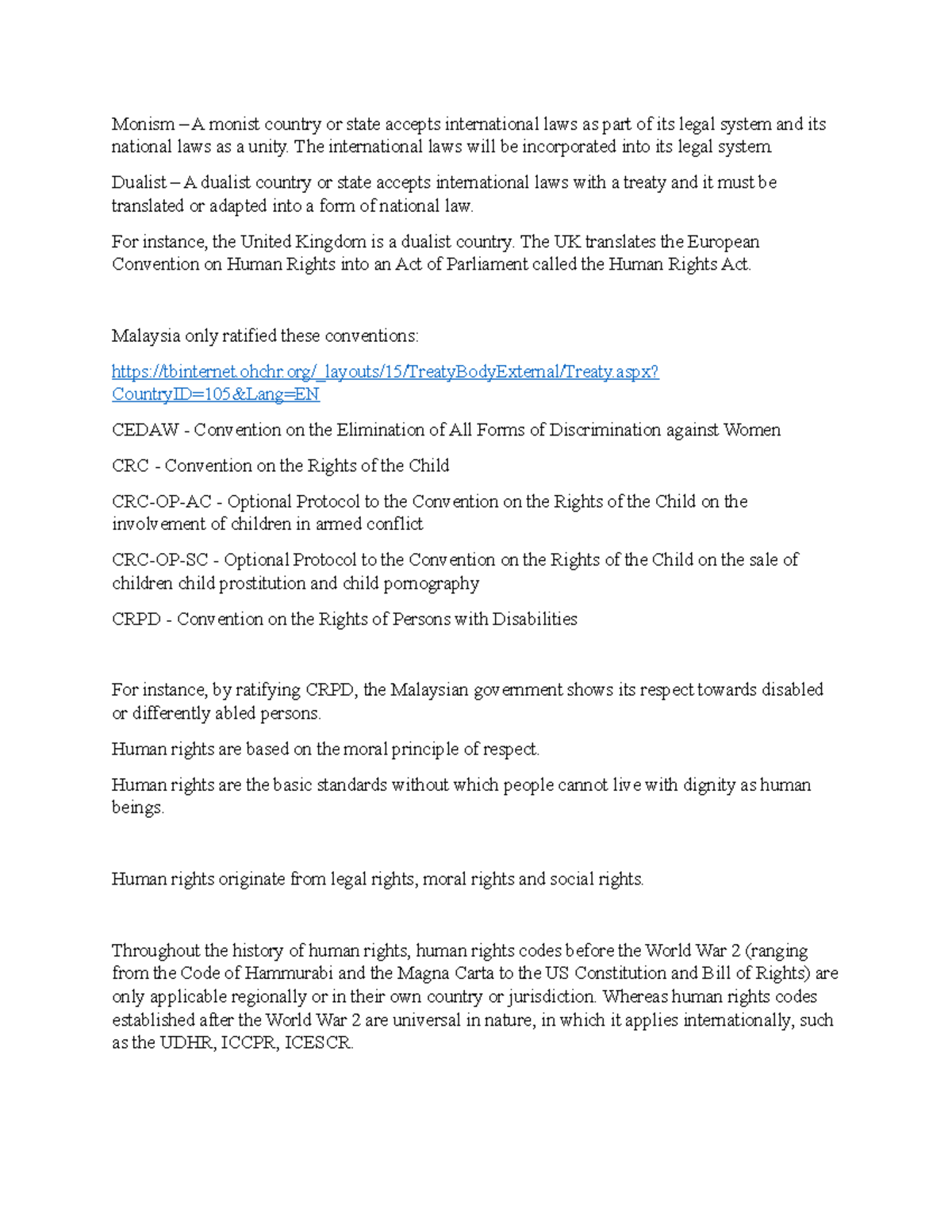 Human Rights Conventions: Monist vs. Dualist Perspectives - Studocu