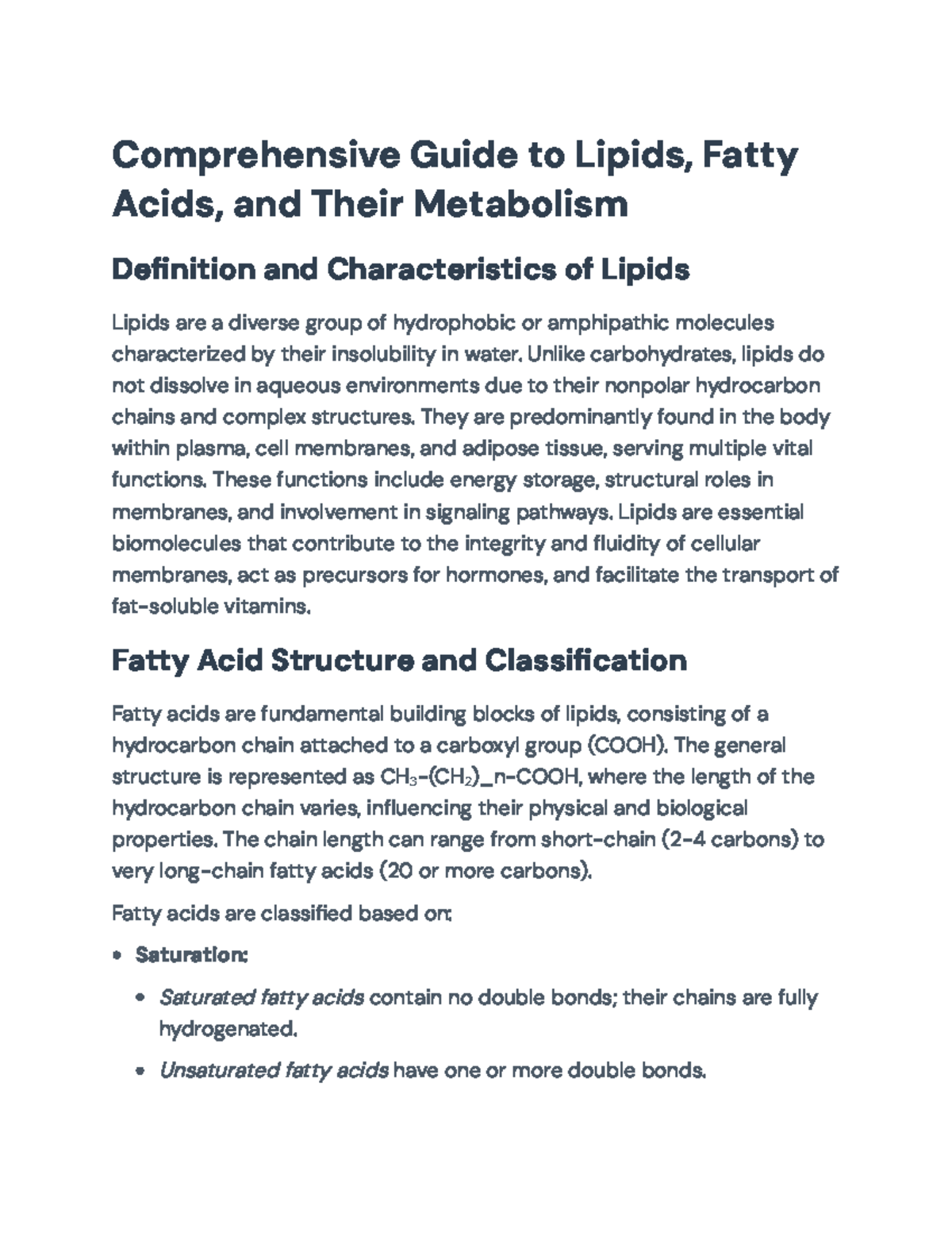 Comprehensive Study of Lipid Metabolism & Fatty Acids (Biochem 101 ...