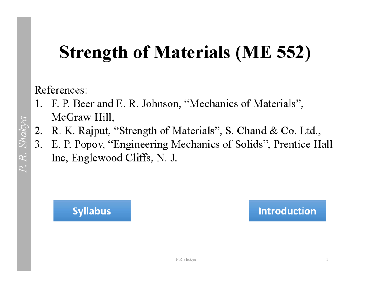 ME 552 - Strength of Materials Lecture Notes Chapter 1 - Studocu