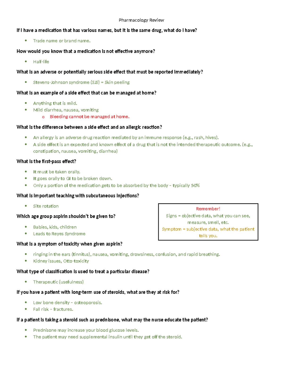 NUR334 - Pharm - Exam One - Comprehensive Review Notes - Studocu