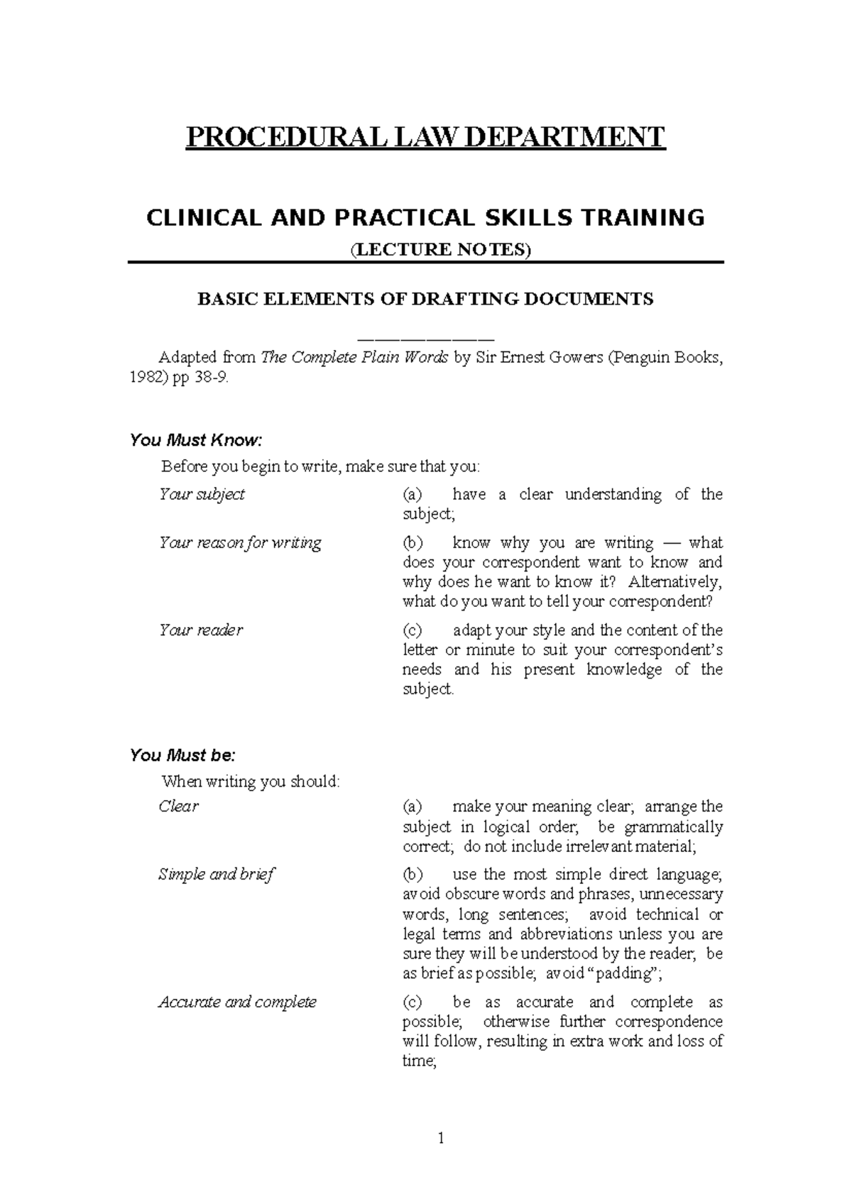 PROCEDURAL LAW 101: Clinical & Practical Skills Training (Lecture Notes ...