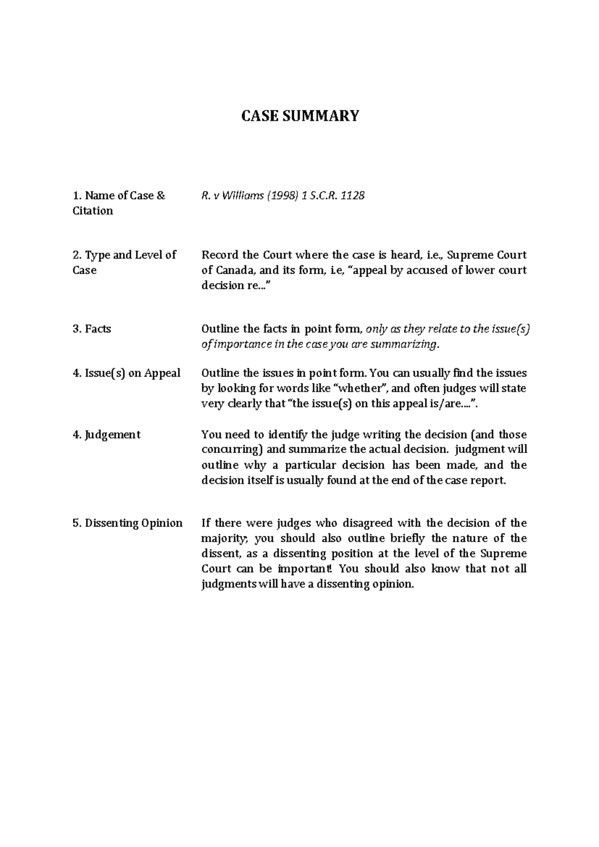 Case Summary Brief Template For Class - LAWS 1001 A - Carleton - Studocu