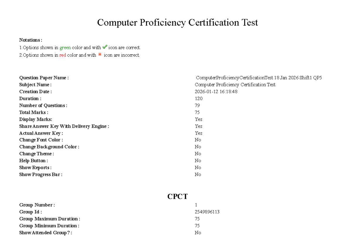 Computer Proficiency Certification Test (CPCT) - Question Bank QP5 ...