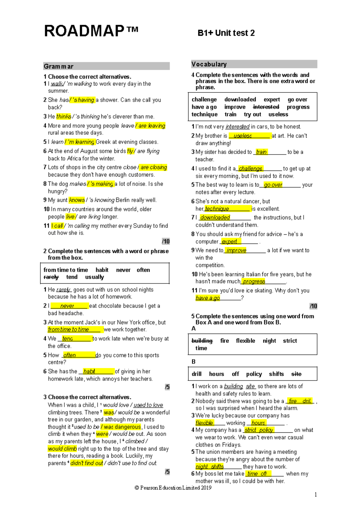 UNIT TEST 2 - GRAMMAR & VOCABULARY PRACTICE - Studocu