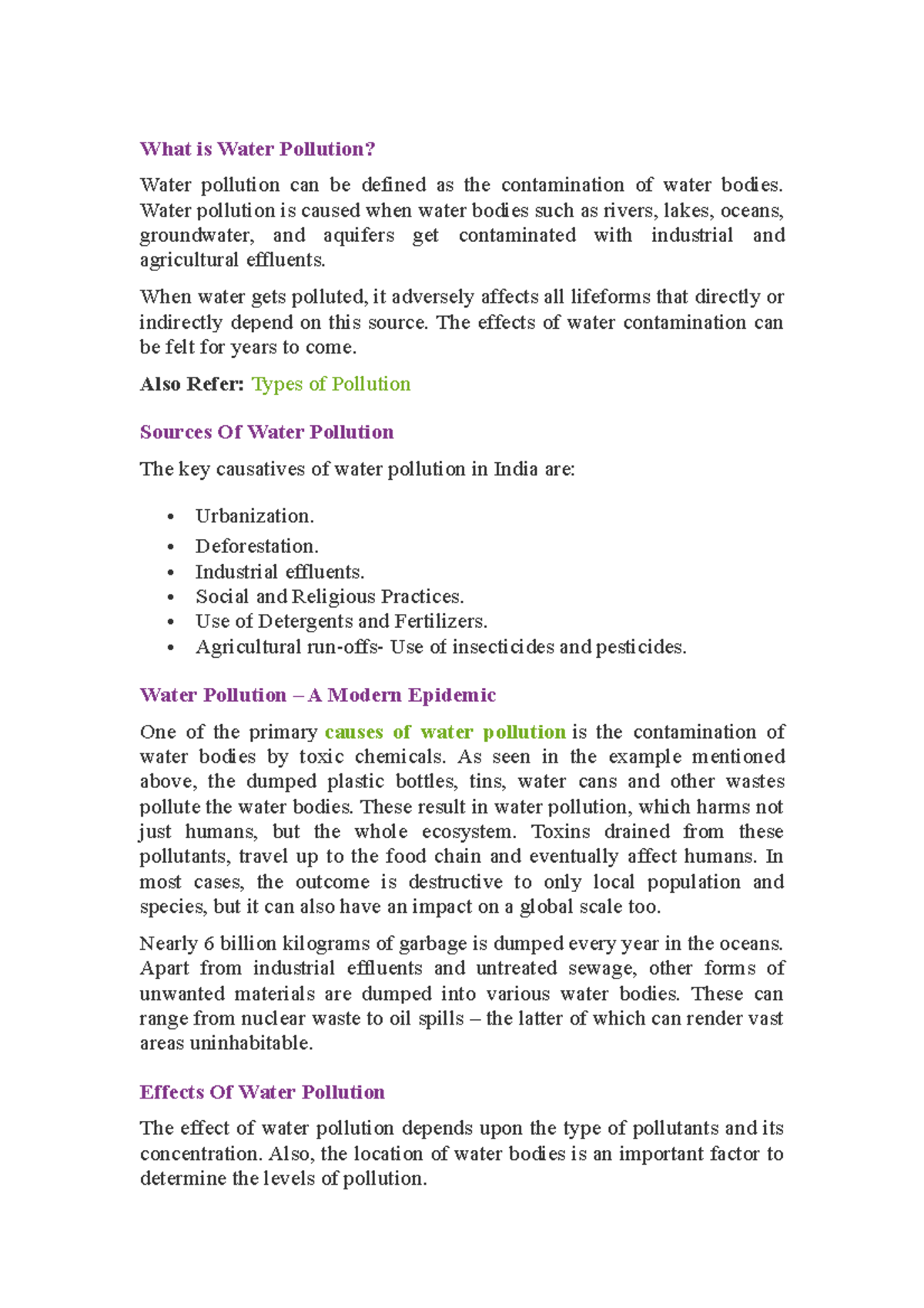 Causes Of Water Pollution Notes - Infoupdate.org