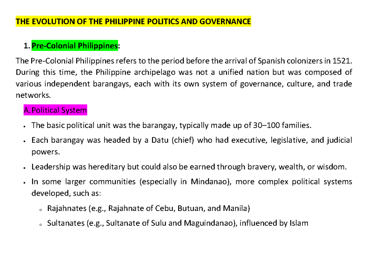 The Evolution of Philippine Politics and Governance: A Comprehensive ...
