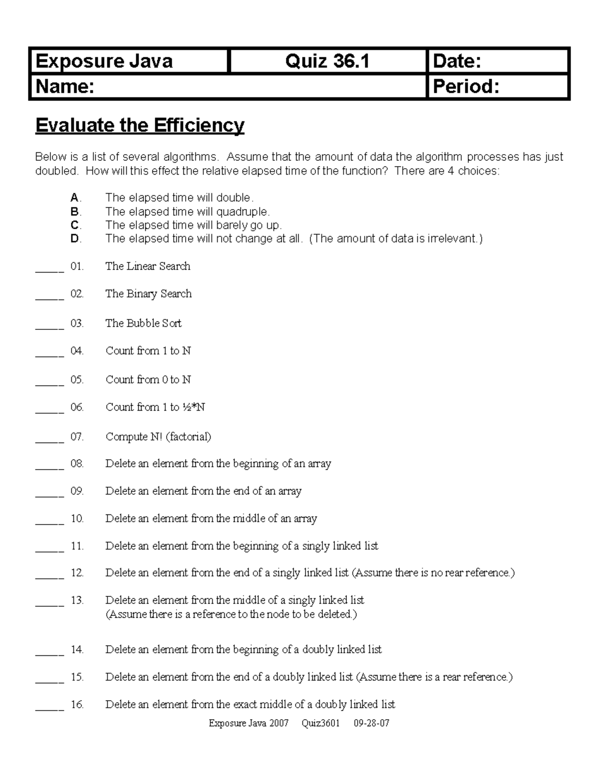 CS Quiz 36.1: Evaluating Algorithm Efficiency in Java - Studocu